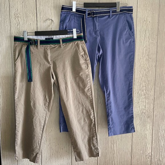 Tommy Hilfiger 2 Lot Ladies 12 Cropped Straight Leg Pant w Belt Blue Tan Bundle - Picture 3 of 16